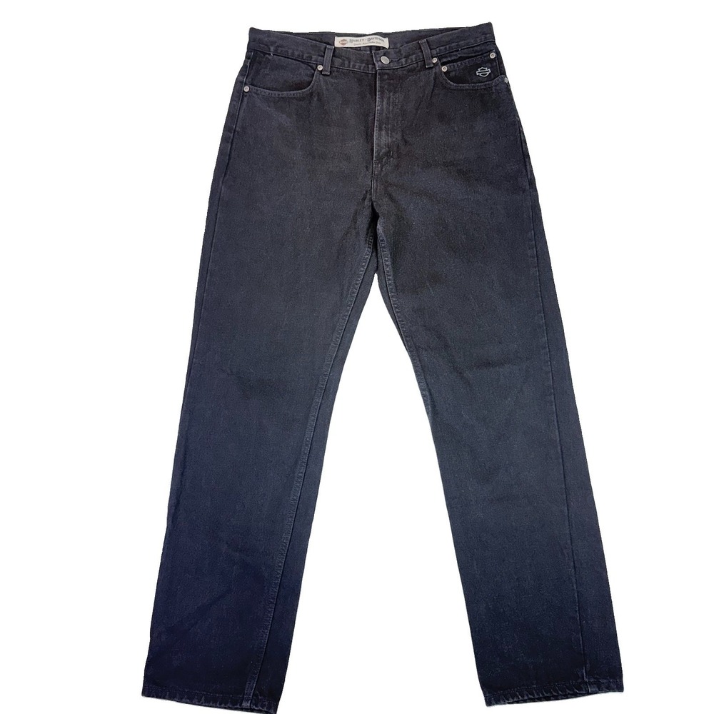 Vintage Harley Davidson Jeans Mens 36x34 Black Straight Leg Y2K Biker Excellent